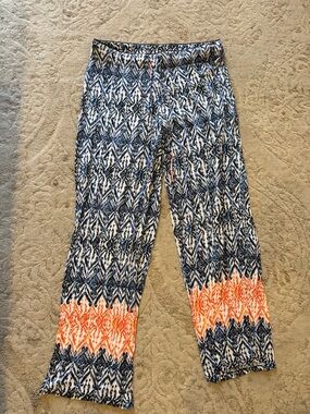 Cynthia Rowley Blue White and Orange Patterned Pajama Pants